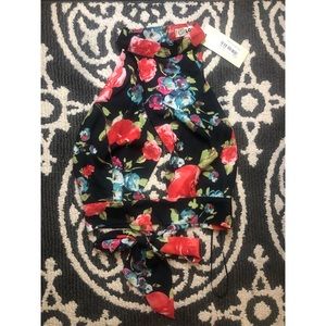 Love Floral Halter Key Hole Tie Crop Top